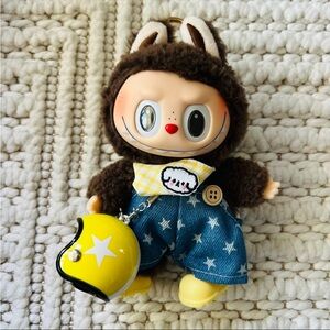 Cute Plush Labubu Doll with Yellow Helmet